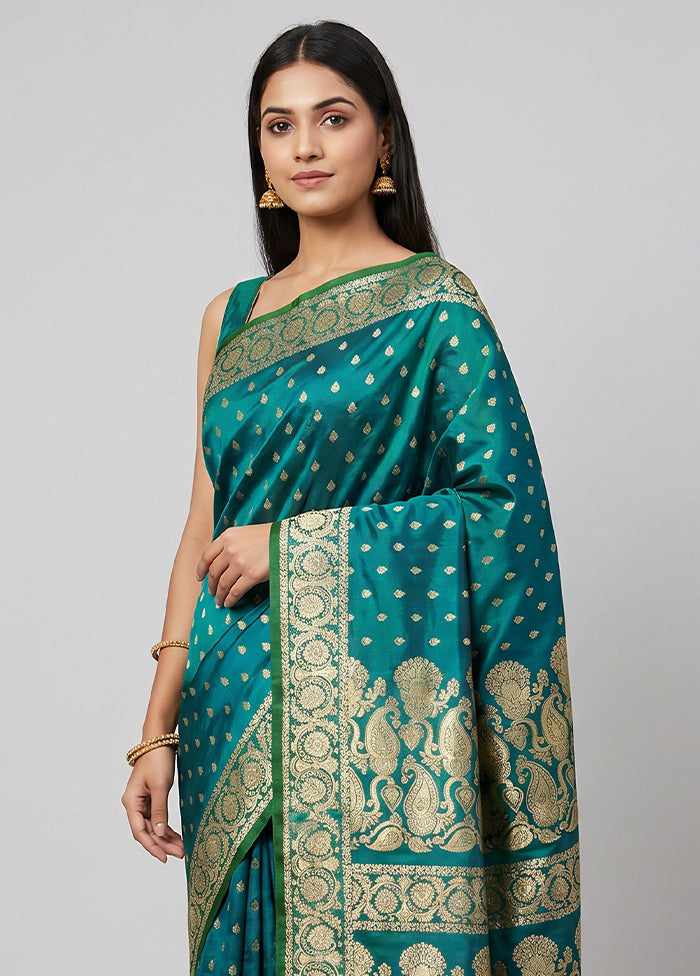Green Handloom Banarasi Pure Silk Saree With Blouse Piece