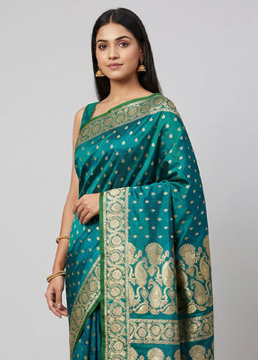Green Handloom Banarasi Pure Silk Saree With Blouse Piece