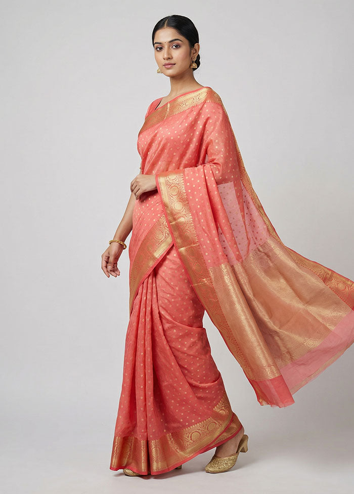 Pink Kora Silk Saree With Blouse Piece