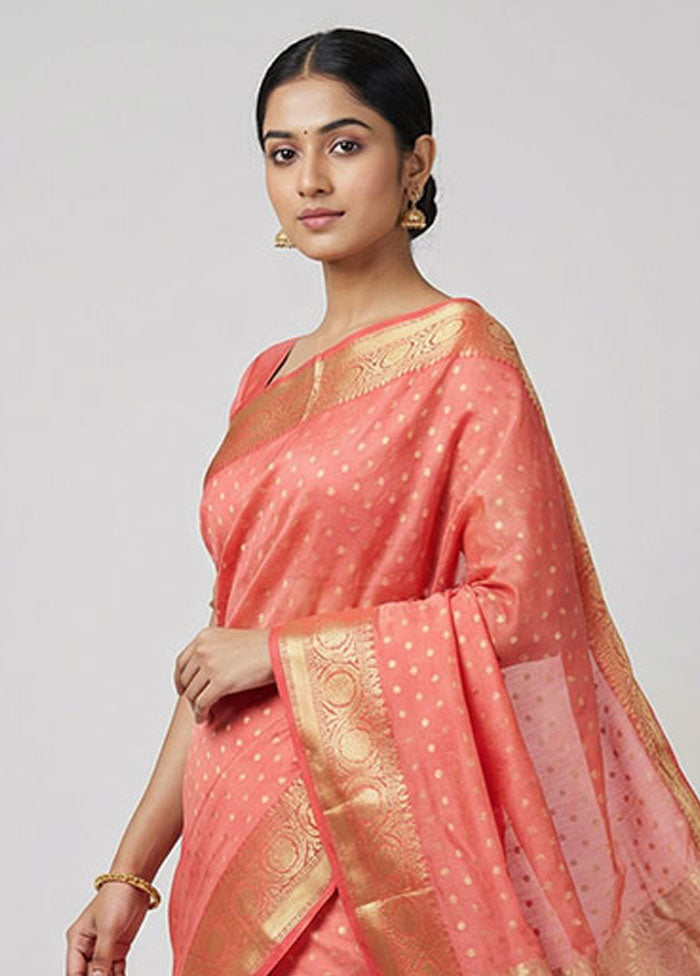 Pink Kora Silk Saree With Blouse Piece