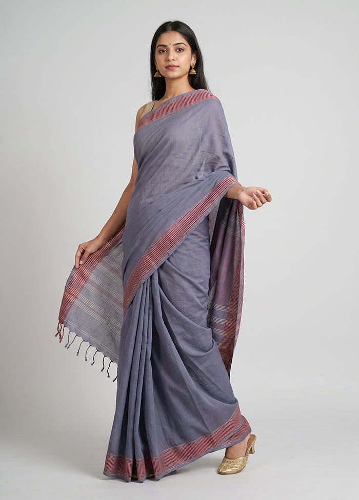 Grey Pure Cotton Saree With Blouse Piece