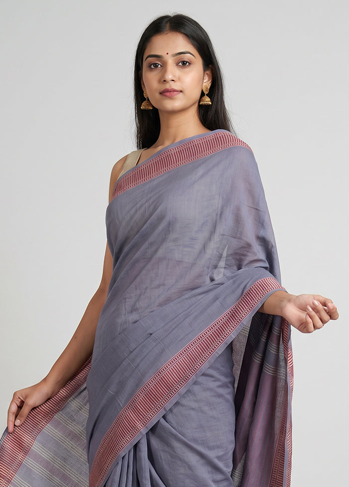 Grey Pure Cotton Saree With Blouse Piece