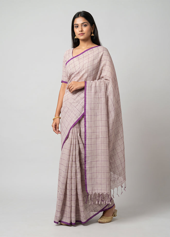 White Handloom Linen Pure Silk Saree With Blouse Piece