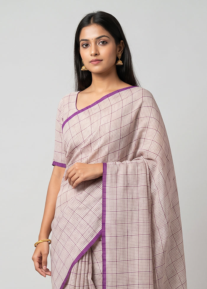White Handloom Linen Pure Silk Saree With Blouse Piece