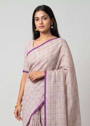White Handloom Linen Pure Silk Saree With Blouse Piece