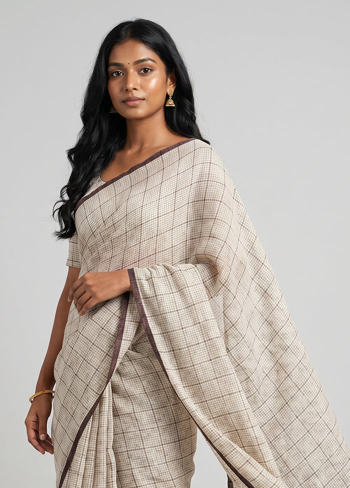 White Handloom Linen Pure Silk Saree With Blouse Piece