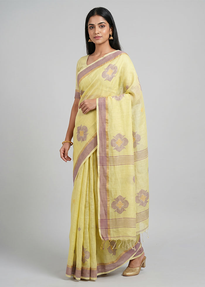 Green Handloom Linen Pure Silk Saree With Blouse Piece