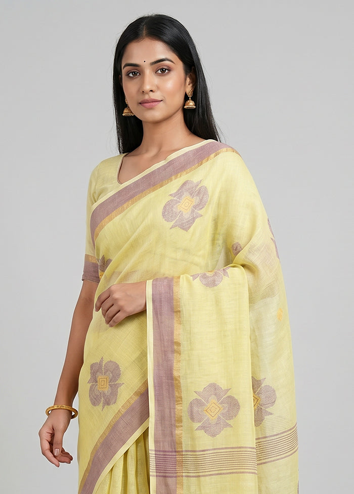 Green Handloom Linen Pure Silk Saree With Blouse Piece