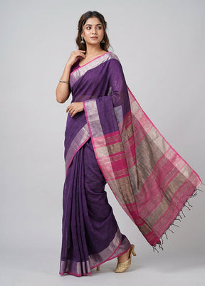 Black Linen Silk Saree With Blouse Piece
