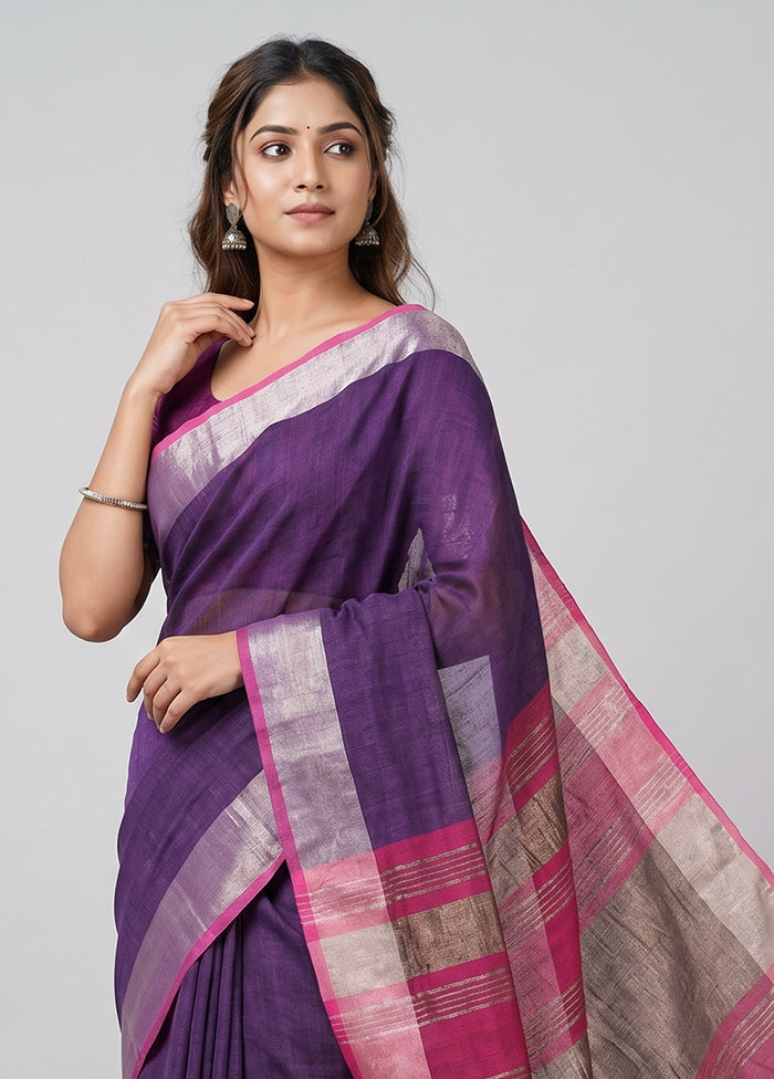 Black Linen Silk Saree With Blouse Piece