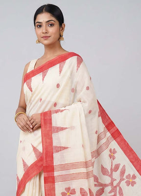White Linen Silk Saree With Blouse Piece