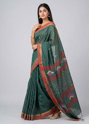 Green Linen Silk Saree With Blouse Piece