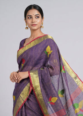 Blue Linen Silk Saree With Blouse Piece