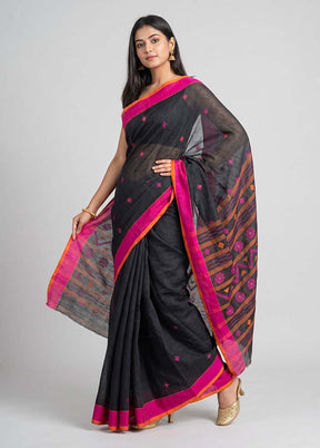 Black Linen Silk Saree With Blouse Piece