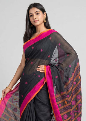 Black Linen Silk Saree With Blouse Piece