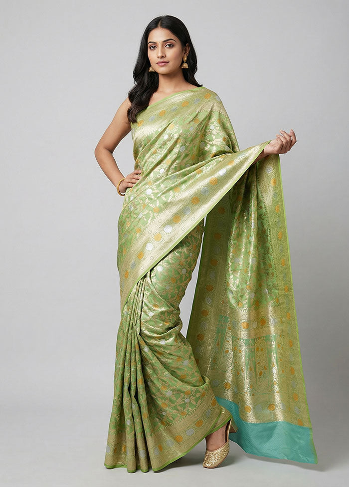 Green Handloom Katan Pure Silk Saree With Blouse Piece