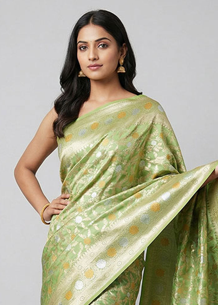 Green Handloom Katan Pure Silk Saree With Blouse Piece