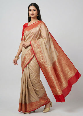 Cream Katan Silk Saree With Blouse Piece