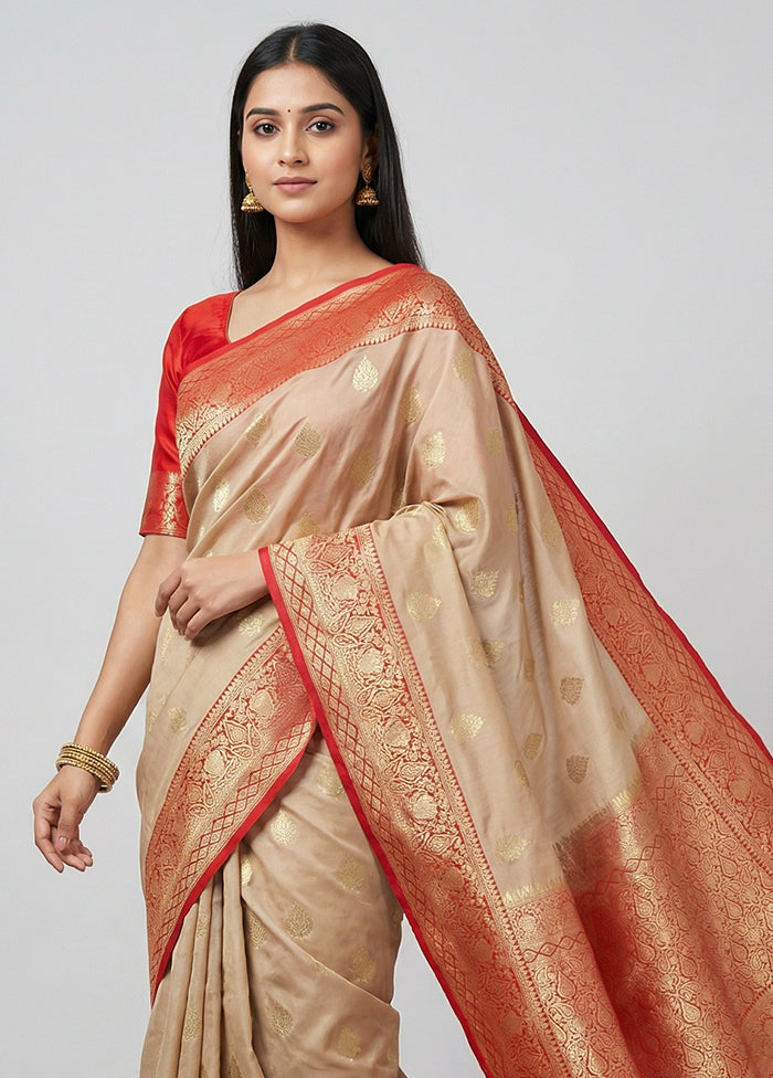 Cream Katan Silk Saree With Blouse Piece