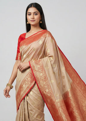 Cream Katan Silk Saree With Blouse Piece