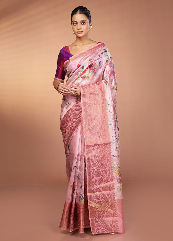 Pink Organza Saree With Blouse Piece
