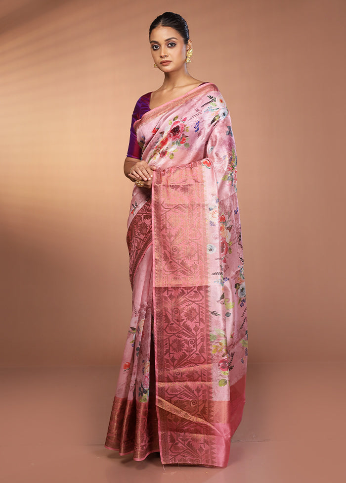 Pink Organza Saree With Blouse Piece