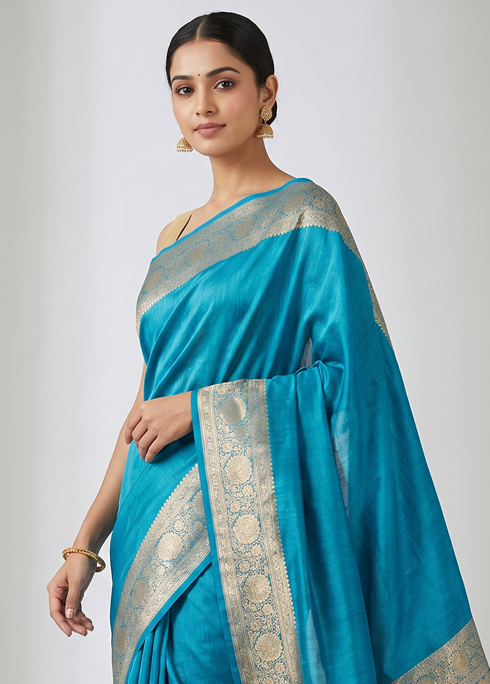 Blue Katan Silk Saree With Blouse Piece