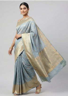 Grey Katan Silk Saree With Blouse Piece
