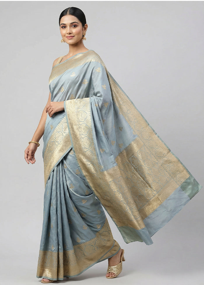 Grey Katan Silk Saree With Blouse Piece