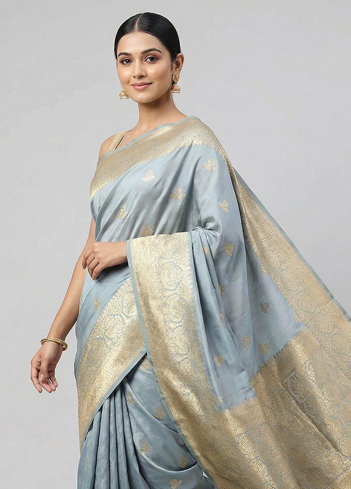 Grey Katan Silk Saree With Blouse Piece