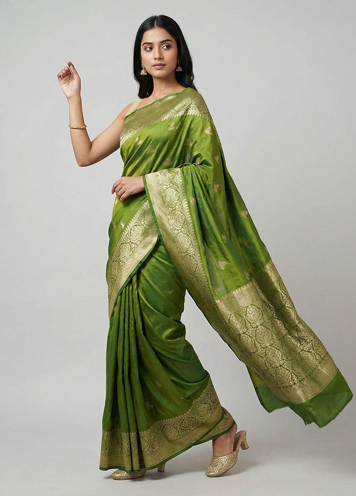 Green Katan Silk Saree With Blouse Piece