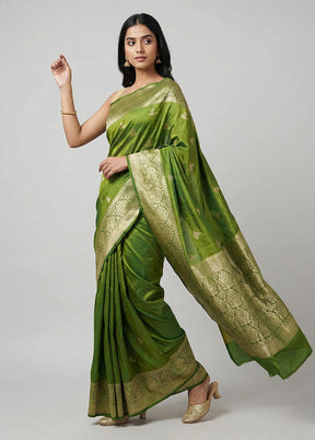 Green Katan Silk Saree With Blouse Piece