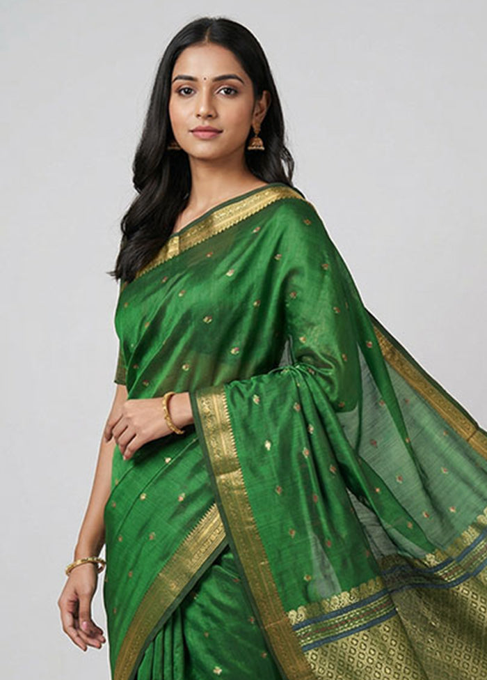 Green Kanjivaram Silk Saree With Blouse Piece