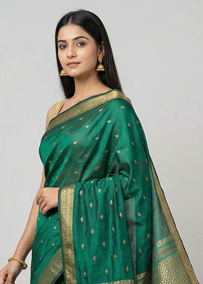 Green Kanjivaram Silk Saree With Blouse Piece