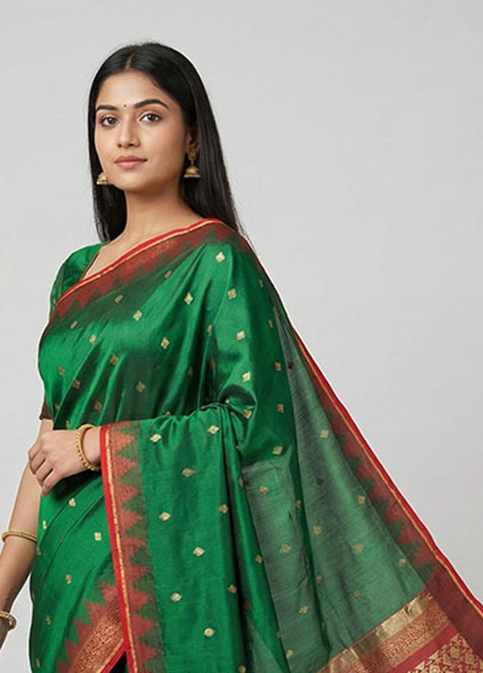 Green Kanjivaram Silk Saree With Blouse Piece
