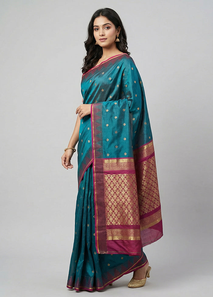 Blue Kanjivaram Silk Saree With Blouse Piece