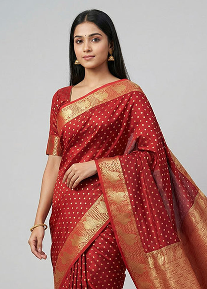 Maroon Handloom Kanjivaram Silk Saree With Blouse Piece