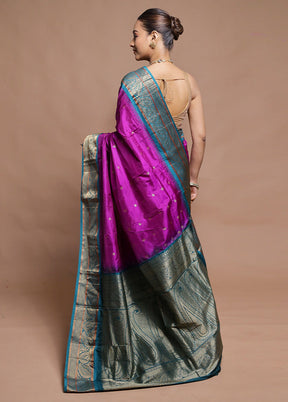 Purple Handloom Kanjivaram Pure Silk Saree With Blouse Piece