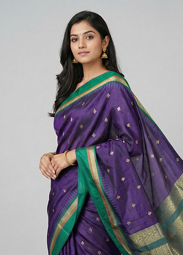Purple Kanjivaram Silk Saree With Blouse Piece
