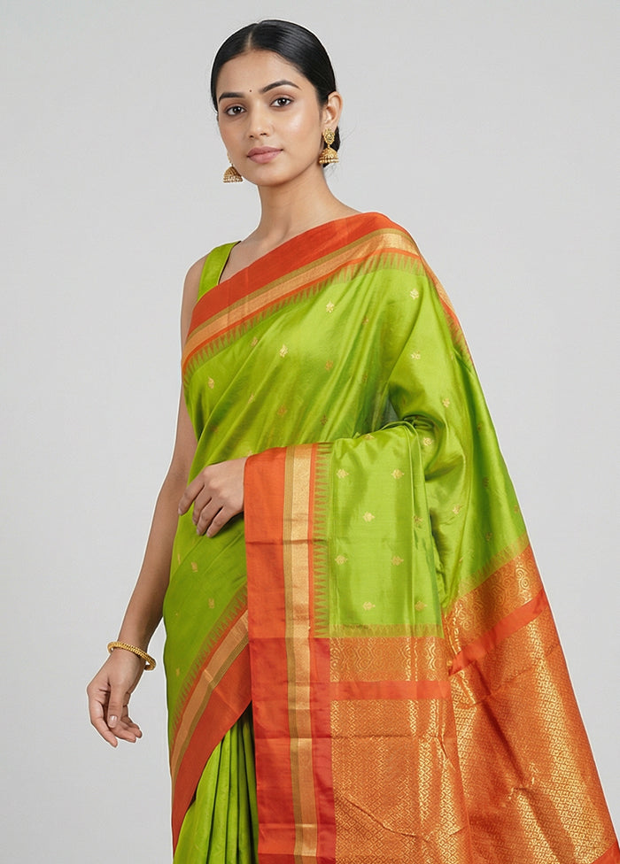 Green Kanjivaram Silk Saree With Blouse Piece