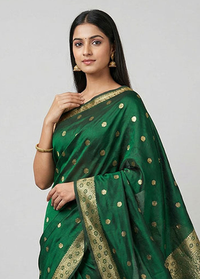 Green Kanjivaram Silk Saree With Blouse Piece