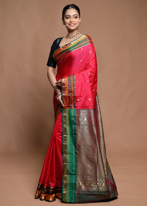 Pink Kanjivaram Silk Saree With Blouse Piece