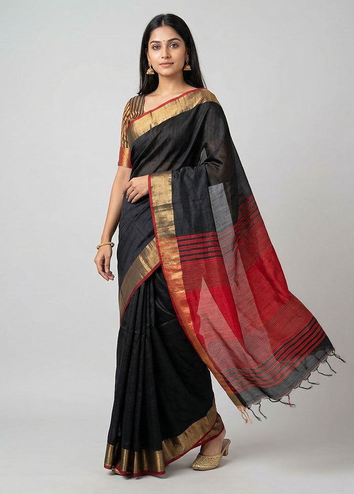 Black Dupion Silk Saree With Blouse Piece