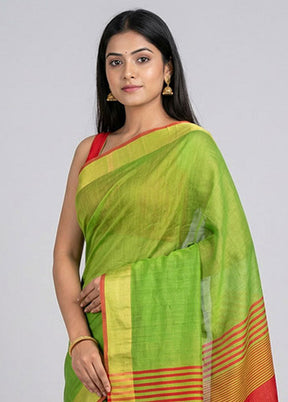 Green Dupion Silk Saree With Blouse Piece