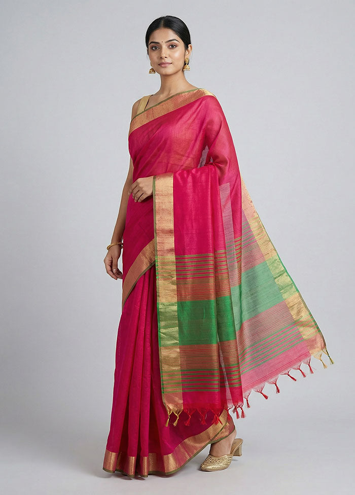 Pink Dupion Silk Saree With Blouse Piece