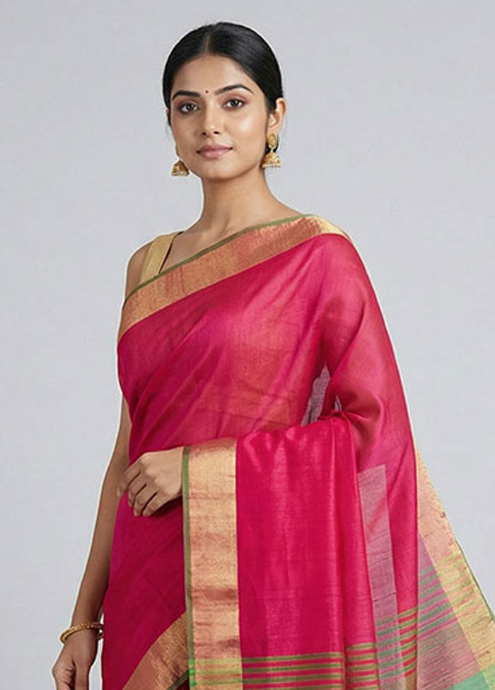 Pink Dupion Silk Saree With Blouse Piece