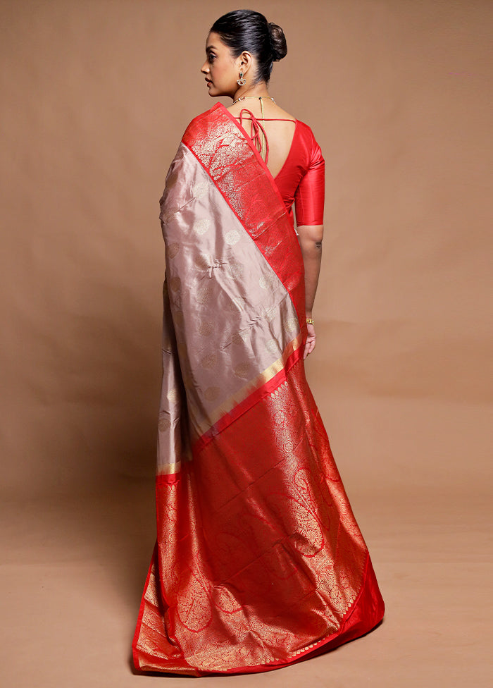 Cream Handloom Kanchipuram Pure Silk Saree With Blouse Piece