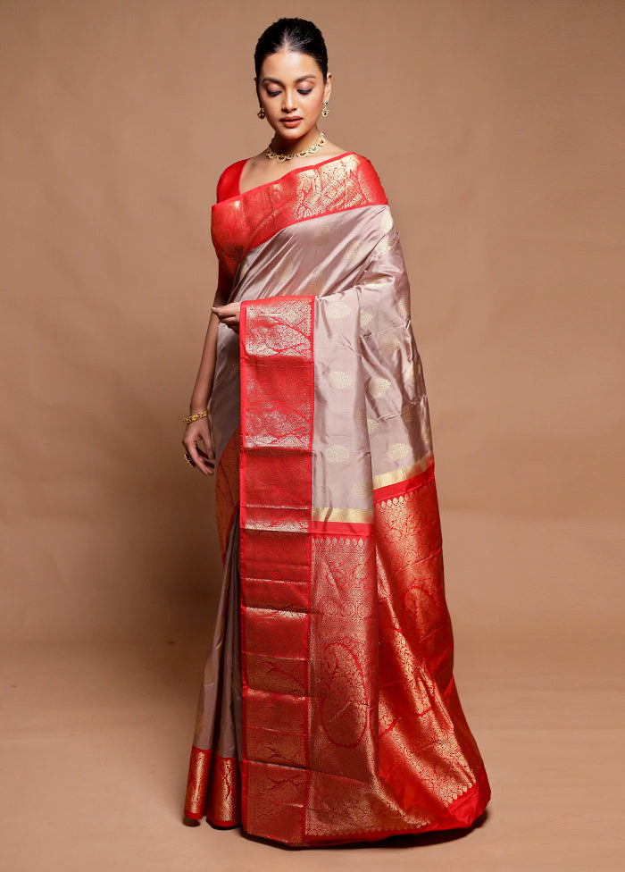 Cream Handloom Kanchipuram Pure Silk Saree With Blouse Piece