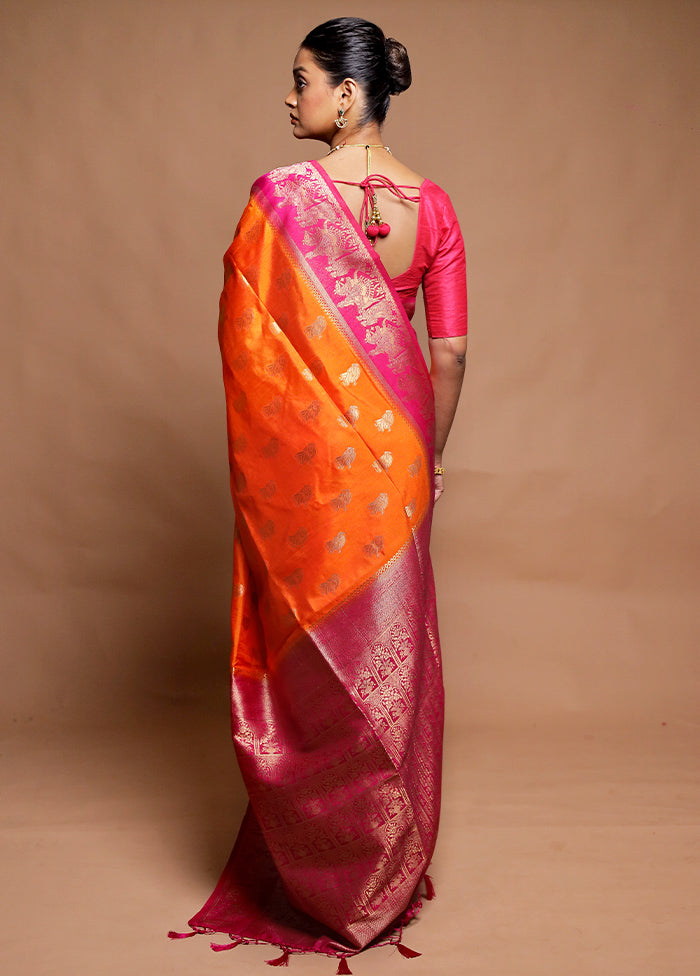 Orange Dupion Silk Saree With Blouse Piece