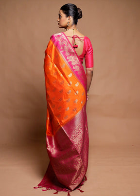 Orange Dupion Silk Saree With Blouse Piece